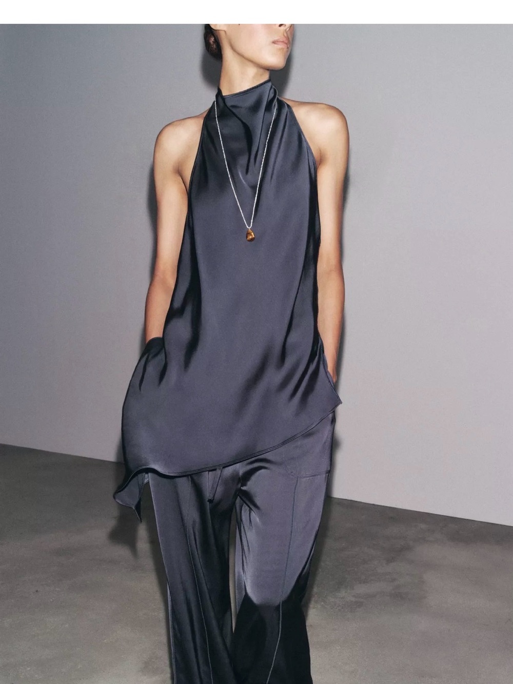 WIDE LEG PANTS ZW COLLECTION, PETROL BLUE COLOR